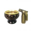 Brass Charcoal Burner Incense Pot (Color:Black-Gold) + Jet Torch Lighter Gasoline