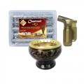Brass Charcoal Burner Incense Pot (Color: Black-Gold) + Arab Charcoal Burner Charcoal for Burner 1 Box + Jet Torch Lighter Gasoline